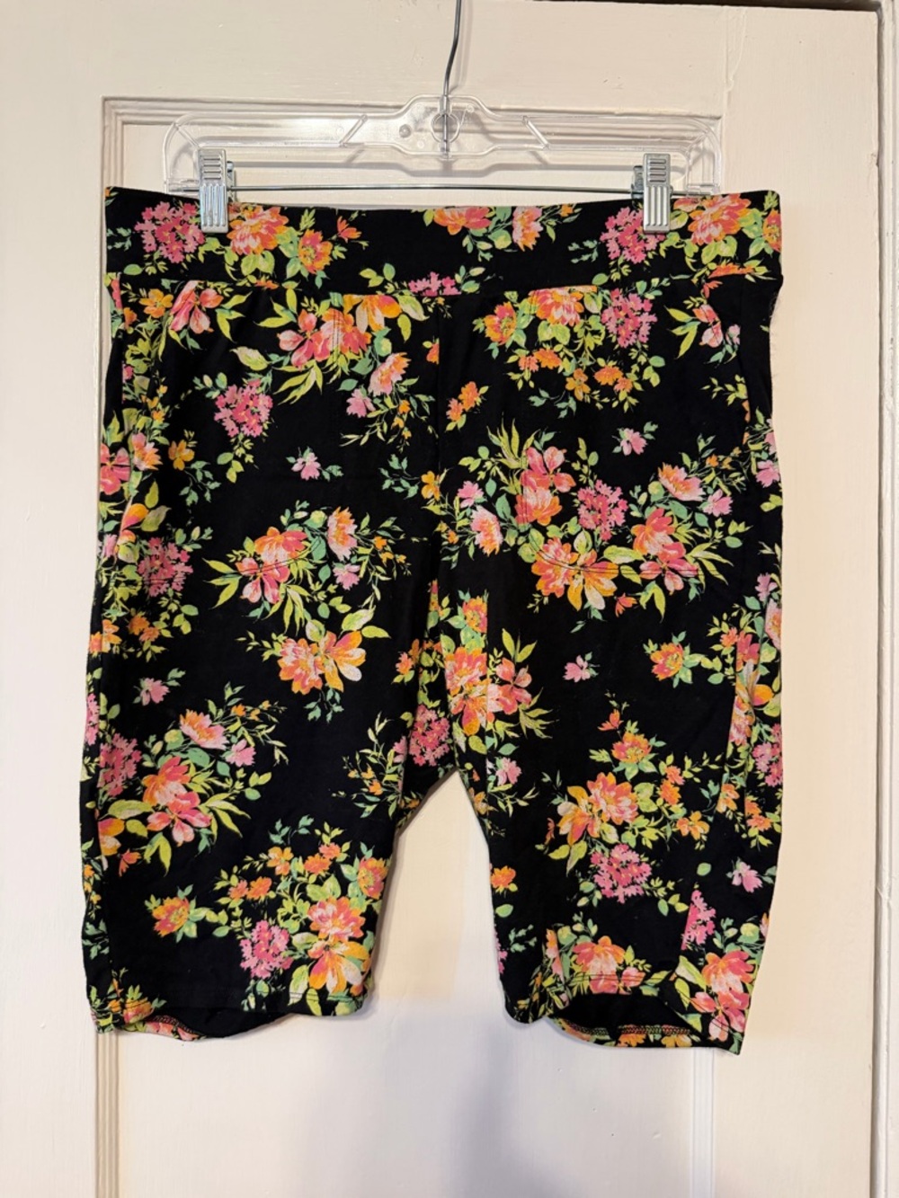 torrid Black Floral Bike Shorts with Pink and Yellow Flowers